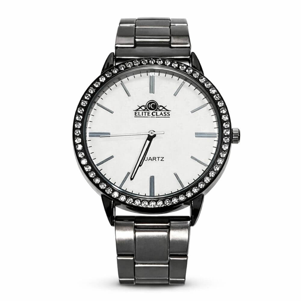 Elite Class Crystal Bezel Watch (Silver)