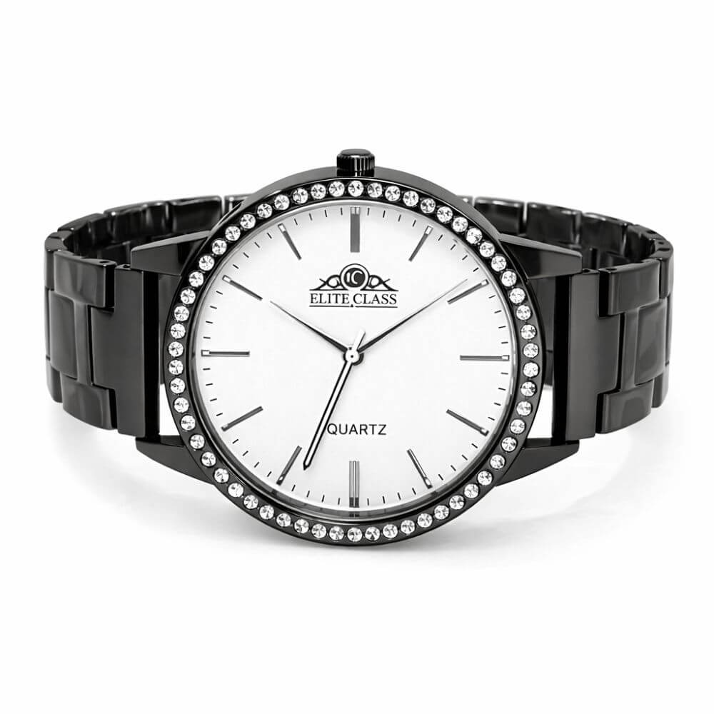 Elite Class Crystal Bezel Watch (Silver)