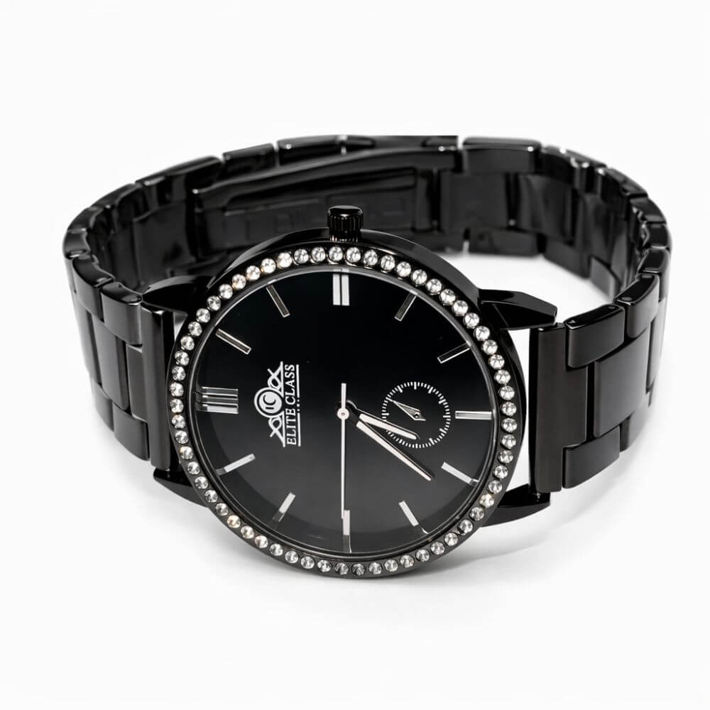 Elite Class Crystal Bezel  Watch (Black)
