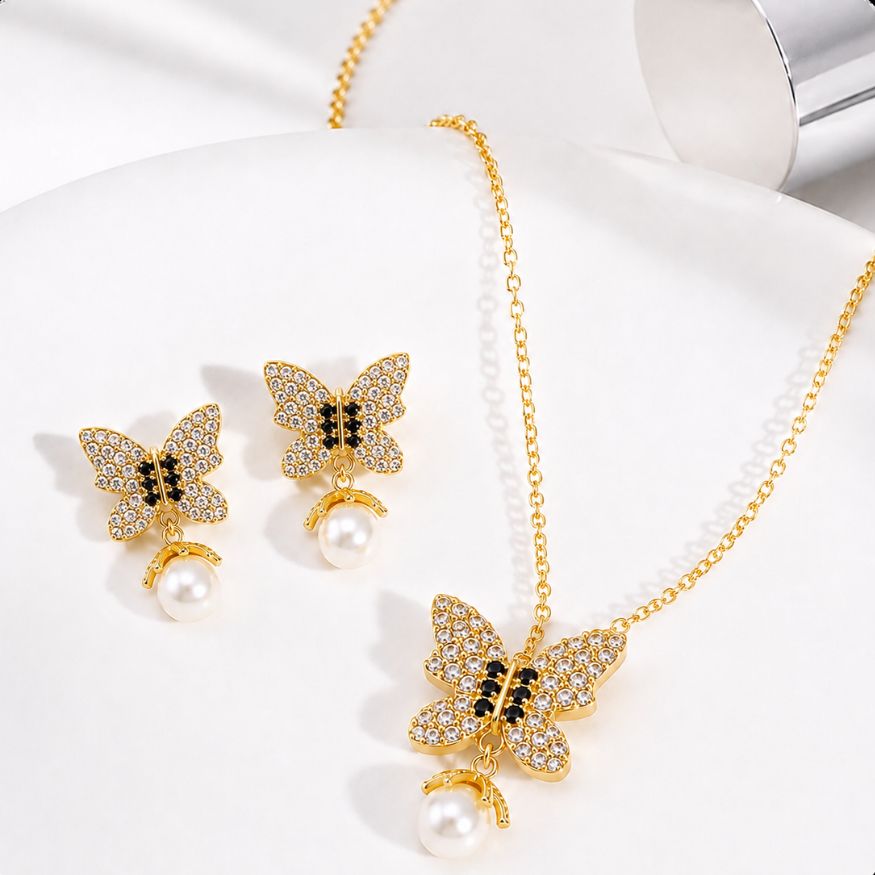Golden Butterfly Pearl Set