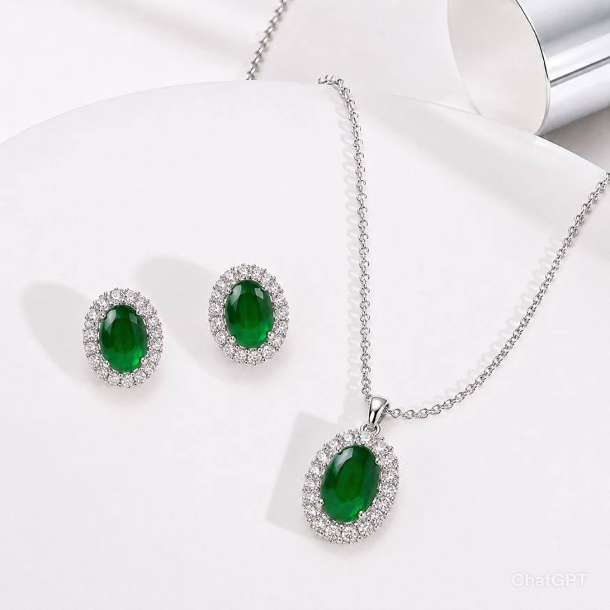 Emerald Silver Jewelry Set