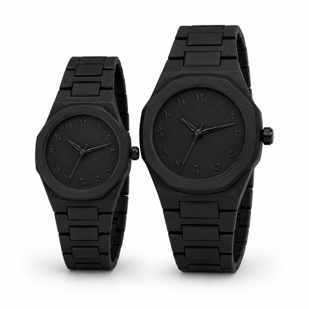 Arabic Aura Couple Watch Set(Full Black)