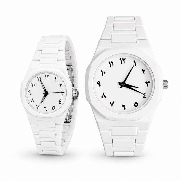 White Arabic Dial Couple Watch Set(Black Numerals)