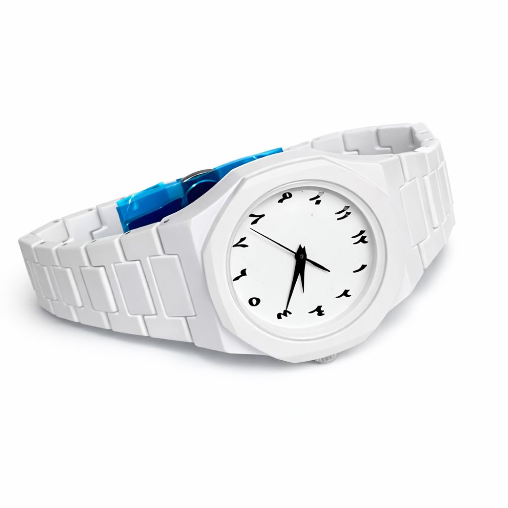 White Arabic Dial Couple Watch Set(Black Numerals)