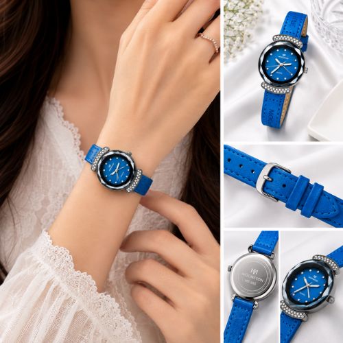 Royal Blue Leather Crystal Elegance Watch