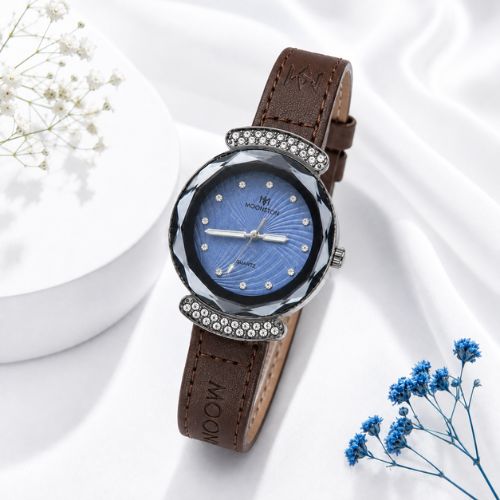 Brown Leather Crystal Elegance Watch