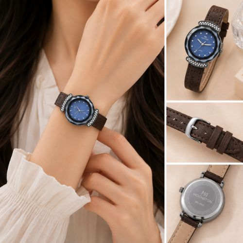 Brown Leather Crystal Elegance Watch