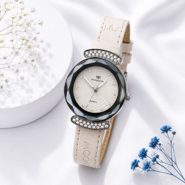 Ivory White Leather Crystal Elegance Watch