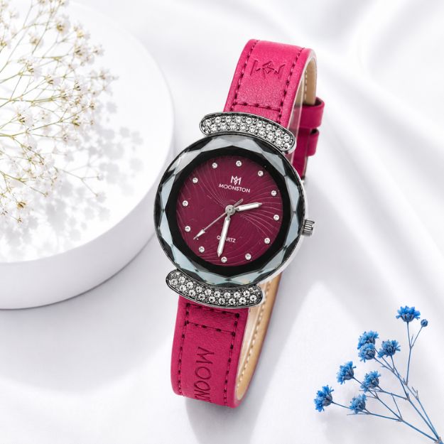 Rose Pink Leather Crystal Elegance Watch