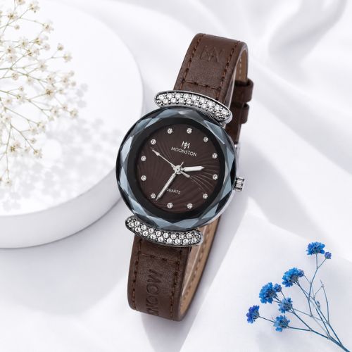 Dark Brown Leather Crystal Elegance Watch