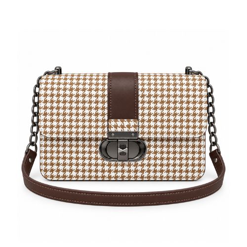 Houndstooth Chain Bag – Brown