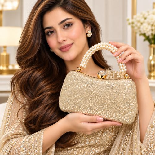 Pearl Grace Gold Clutch