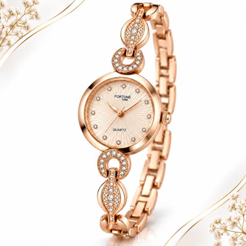 Rose Gold Crystal Bracelet Watch