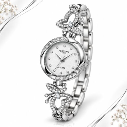 Silver Crystal Butterfly Bracelet Watch