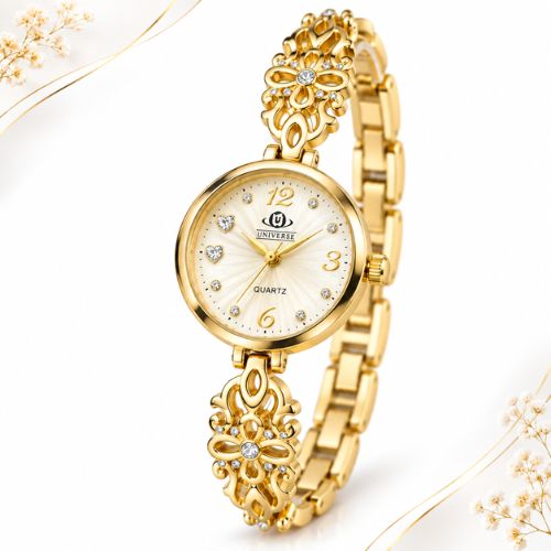 Golden Floral Crystal Bracelet Watch