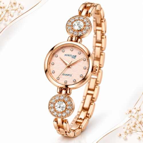 Rose Gold Crystal Halo Bracelet Watch