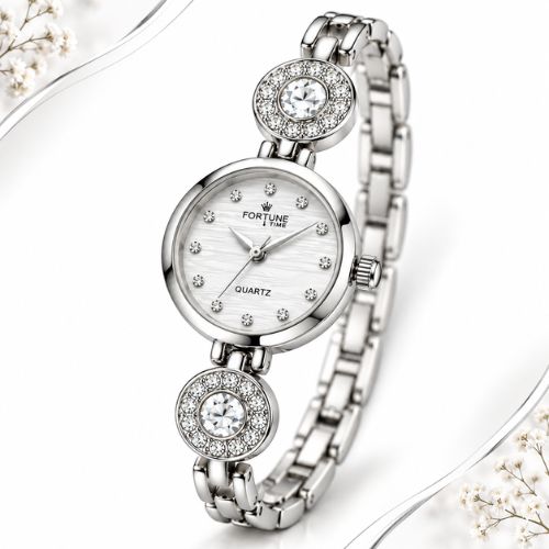 Elegant Silver Crystal Bracelet Watch